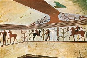 Bossert Hellmut Theodor Collection: Mural painting in the Tomb of the Baron (Tomba del Barone) at Tarquinia, Italy, (1928)