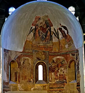 Diocesan Museum Gallery: Murals in the apse with scenes of Jesus childhood and Pantocrator, Polinya c