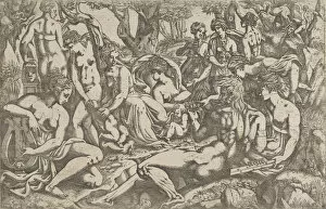 Francesco Primaticcio Collection: Muses at the Foot of Mount Parnassus, 1540-45. Creator: Antonio Fantuzzi