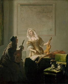 Pearl Necklace Collection: The Music Lesson, 1671. Creator: Jacob Ochtervelt