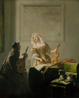 Pearl Necklace Collection: The Music Lesson, 1671. Creator: Jacob Ochtervelt