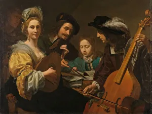Pearl Earrings Prints: A Musical Company, 1651. Creator: Gerard van Kuijl