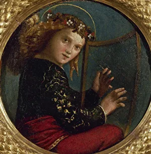 Dossi Prints: Musician angel with harp, ca 1530. Creator: Dossi, Dosso (ca. 1486-1542)