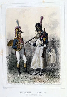 Denis Auguste Marie Gallery: Musician and Sapper of the Grenadiers-a-Pied, 1859. Artist: Auguste Raffet