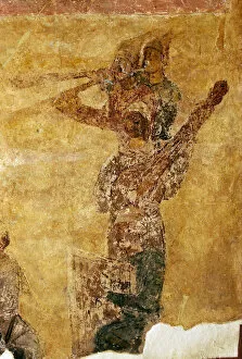 Ancient Russian Frescos Gallery: Musicians and acrobats (detail). Artist: Ancient Russian frescos