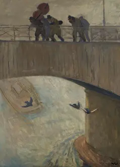 Krakow Poland Prints: Musicians on the bridge, 1904. Creator: Wojciech Weiss