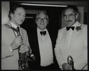Matthews Prints: Musicians John Dankworth and Don Lusher with Dennis Matthews of Crescendo magazine