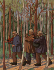 Flute Player Prints: Three musicians, partial sketch for the National Theater's Helkajuhlat fresco