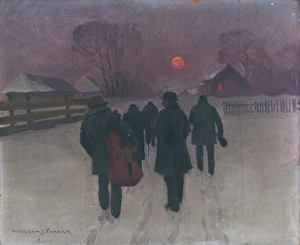 Footprint Prints: Musicians Returning in the Early Morning through Snowed Landscape