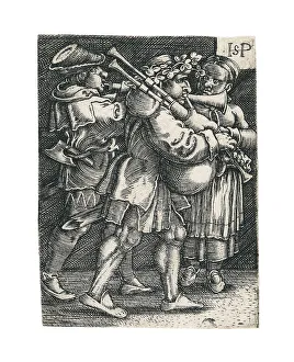 Play Music Prints: Two musicians and a woman. Creator: Beham, Hans Sebald (1500-1550)