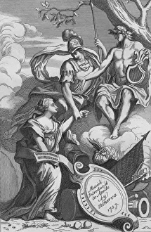 Introduction Prints: Musick Introduc d to Apollo by Minerva, 1727, (1827). Creator: Unknown