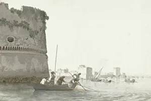 Ducros Abraham Louis Rodolphe Prints: Mussel fishermen on Mar Piccolo near the fortifications of Taranto
