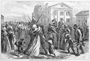 Coloured Prints: Mustered Out Colored volunteers at Little Rock, Arkansas, from Harpers Weekly, pub