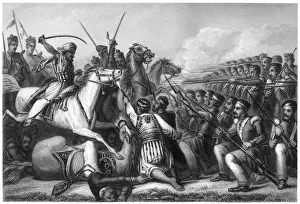Mutiny Prints: Mutineer cavalry attacking an infantry square at the Battle of Cawnpore, 1857, (c1860)