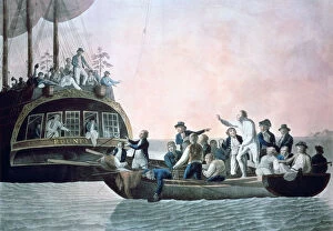 The mutineers turning Lieut Bligh...and crew adrift from his Majestys ship the Bounty, 1790. Artist: Robert Dodd