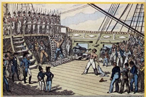Images Dated 14th April 2011: Mutiny on board in a war ship, by sailors, for the punishment by lash to a companion