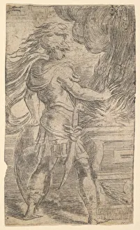 Andrea Schiavone Prints: Mutius Scaevola placing his hand in the flames (left half of a composition, whose righ