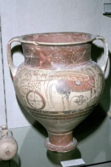 Mycenae Prints: Mycenaean crater with warriors in a chariot motif