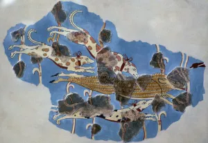 Wild Prints: Detail of a Mycenaean fresco showing a wild boar hunt