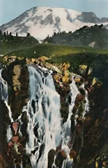 Force Of Nature Collection: Myrtle Falls and Mount Rainier, c1916. Artist: Asahel Curtis