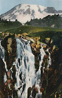 Mount Rainier Prints: Myrtle Falls and Mount Rainier, c1916. Artist: Asahel Curtis