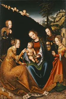 Fourteen Holy Helpers Prints: The Mystic Marriage of Saint Catherine of Alexandria with Saints Dorothy