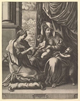 Francesco Primaticcio Collection: The Mystic Marriage of St. Catherine, ca. 1555-56. Creator: Giorgio Ghisi