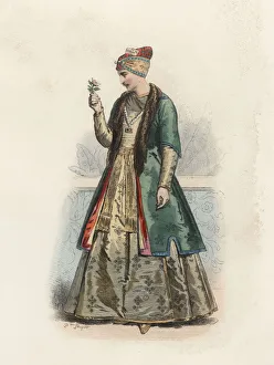 Nabob or Great of Persia, in the modern age, color engraving 1970