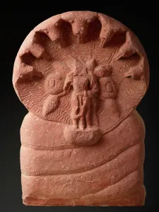 Mottled Red Sandstone Prints: A Nagaraja or Balarama (?) Sheltered by a Serpent, 2nd-3rd century. Creator: Unknown