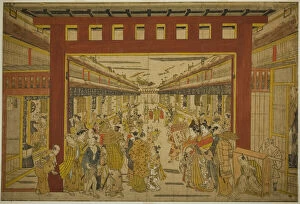 Hand Coloured Woodblock Print Gallery: Nakanocho in the Yoshiwara, n.d. Creator: Okumura Masanobu