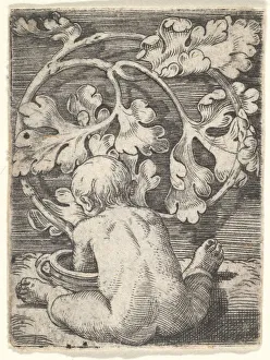 Naked Child Seen from Back Seated in Front of a Vessel, mid-17th century Naked Child Seen from Back Seated in Front of a Vessel, mid-17th century