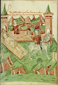 Diebold Lauber Prints: A Naked King, tied to a board, is dragged from the city; Barlaam und Josaphat