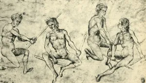 Degenhart Prints: Four naked men, mid-late 15th century, (1943). Creator: Giovanni di Paolo