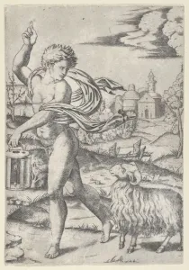 Raimondi Marcantonio Prints: A naked young man walking left