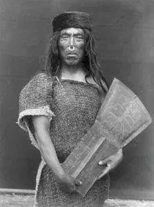 Nose Ring Prints: Nakoaktok chief and copper, c1914. Creator: Edward Sheriff Curtis