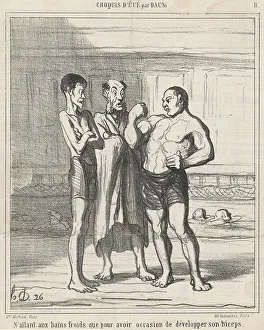 Croquis Dété Prints: N'allant aux bains froids que... 19th century. Creator: Honore Daumier