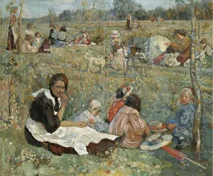 Nanny with children, 1912. Artist: Brodsky, Isaak Izrailevich (1884-1939) Nanny with children, 1912. Artist: Brodsky, Isaak Izrailevich (1884-1939)