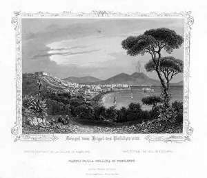 Naples from the hill of Posillipo, Italy, 19th century. Artist: J Poppel Naples from the hill of Posillipo, Italy, 19th century. Artist: J Poppel