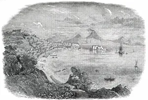 Erupting Prints: Naples. Vesuvius in the Distance - from an original sketch, 1850. Creator: Unknown