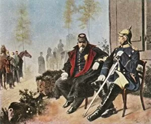 Prussia Gallery: Napoleon III and Bismarck at the weavers cottage in Donchery, 2 September 1870, (1936)