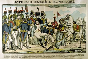 Bandage Prints: Napoleon injured at Ratisbon, April 1809, (c1835). Artist: Francois Georgin