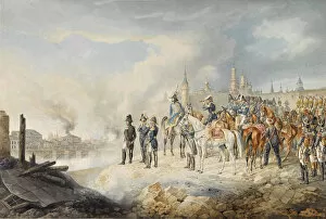 Napoleon and his staff on a hill before the burning Moscow, 1812-1814