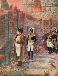 Napoleon and his staff watching the burning of Moscow, 1812 (late 19th century)
