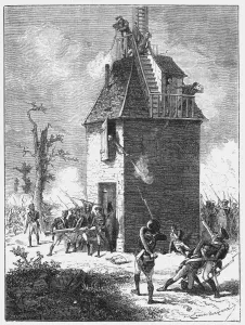 Signalling Prints: Napoleons troops defending a telegraph tower, c1815, (c1870)