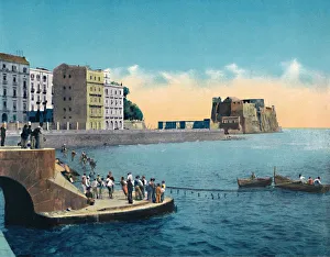 Fisherman Prints: Napoli - Via Partenope E Castello Dell Ovo, c1900. Creator: Unknown