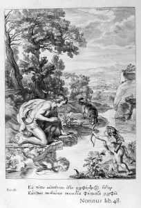 Michel De Prints: Narcissus in love with his own reflection, 1655. Artist: Michel de Marolles