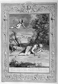 Obsessed Prints: Narcissus in love with his own reflection, 1733. Artist: Bernard Picart