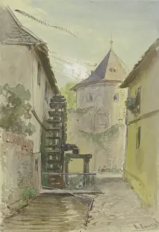 Machine Prints: Narrow lane with the back of a mill, c1840-1890s. Creator: Philipp Rumpf