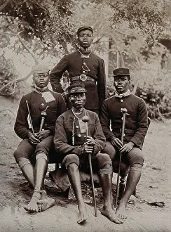 Natal South Africa Africa Prints: Natal, South Africa: four African policemen in uniform, 1896. Creator: Unknown