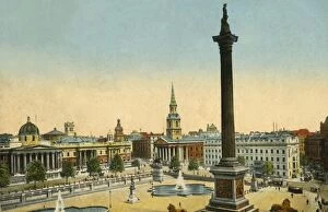 National Gallery Collection: The National Gallery and Nelsons Column, Trafalgar Square, London, c1910. Creator: Unknown